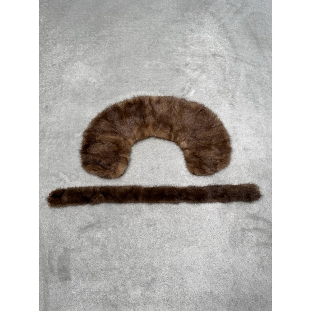 Vintage 2pc Real Mink Fur Collar Stole Set Brown Necklace 40s 50s Old Money